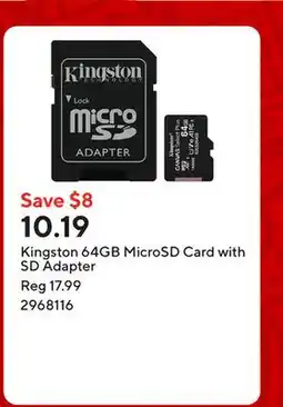 Staples Kingston 64GB MicroSD Card with SD Adapter offer