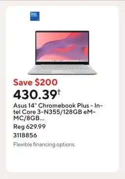 Staples Asus 14 Chromebook Plus - Intel Core 3-N355/128GB eMMC/8GB RAM/Chrome OS offer