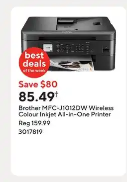 Staples Brother MFC-J1012DW Wireless Colour Inkjet All-in-One Printer offer
