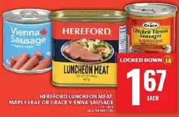 Food Basics Hereford luncheon meat, maple leaf or grace vienna sausage offer