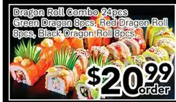 Ample Food Market Dragon Roll Combo 24pcs, Green Dragon 8pcs, Red Dragon Roll 8pcs, Black Dragon Roll 8pcs offer