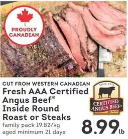IGA Fresh AAA Certified Angus Beef Inside Round Roast or Steaks offer