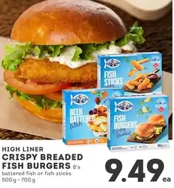 IGA High liner crispy breaded fish burgers offer