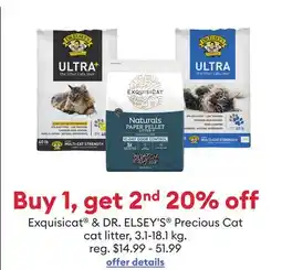 Petsmart Buy 1, get 2nd 20% off Exquisicat & DR. ELSEY'S Precious Cat cat litter offer