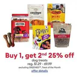 Petsmart Buy 1, get 2nd 25% off dog treats offer