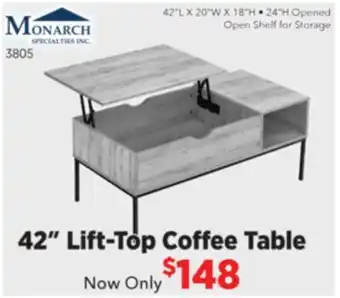 Surplus Furniture 42 Lift-Top Grey Coffee Table offer