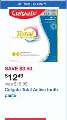Costco Colgate Total Active toothpaste offer