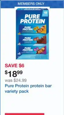 Costco Pure Protein protein bar variety pack offer