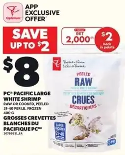Loblaws PC pacific large white shrimp offer