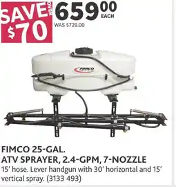 Co-op Fimco 25-gal. atv sprayer, 2.4-gpm, 7-nozzle offer