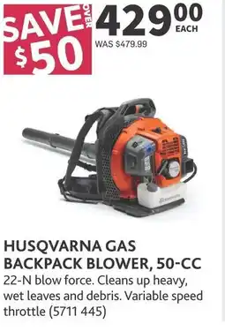 Co-op Husqvarna gas backpack blower, 50-cc offer