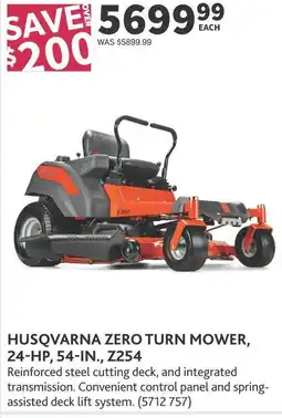 Co-op Husqvarna zero turn mower, 24-hp, 54-in., z254 offer