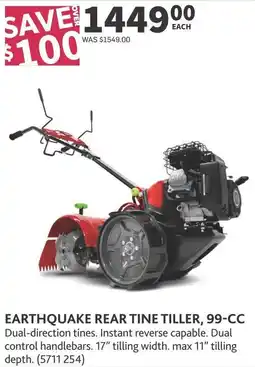 Co-op Earthquake rear tine tiller, 99-cc offer