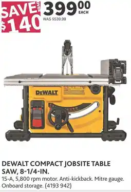 Co-op Dewalt compact jobsite table saw, 8-1/4-in. offer