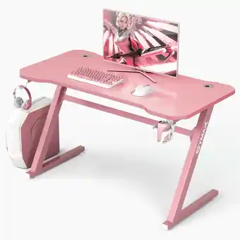 Best Buy Gymax 47'' Gaming Desk Z-Shaped Computer Table w/ Cup Holder Headphone Hook Pink offer