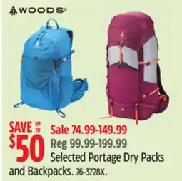 Canadian Tire Woods Selected Portage Dry Packs and Backpack offer