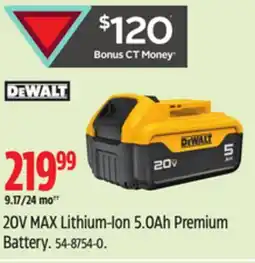 Canadian Tire 20V MAX Lithium-Ion 5.0Ah Premium Battery offer