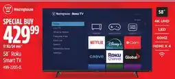 Canadian Tire Westinghouse 58˝ Roku Smart TV offer
