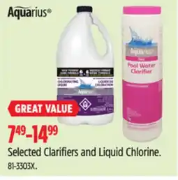 Canadian Tire Aquarius Selected Clarifiers and Liquid Chlorine offer