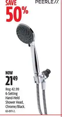 Canadian Tire Peerless 6-Setting Hand-Held Shower Head, Chrome/Black offer