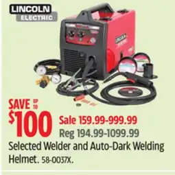 Canadian Tire Lincoln Electric Selected Welder and Auto-Dark Welding Helmet offer