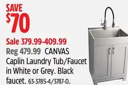 Canadian Tire Canvas Laundry Tub/Faucet Caplin Laundry Tub/Faucet in White or Grey. Black faucet offer