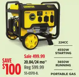 Canadian Tire Champion 3650/4550 Watt Portable Generator offer