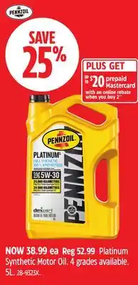 Canadian Tire Platinum Synthetic Motor Oil offer