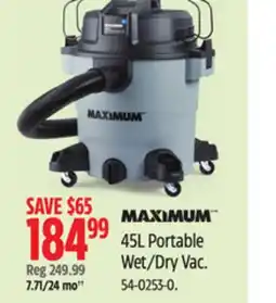 Canadian Tire maximum 45L Portable Wet/Dry Vac offer