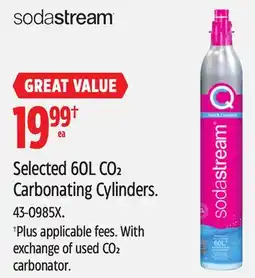Canadian Tire Sodastream Selected 60L CO2 Carbonating Cylinders offer