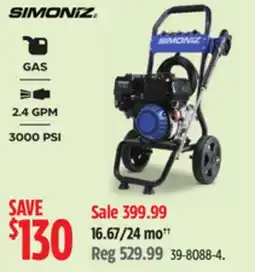 Canadian Tire Simoniz Gas 2.4 Gpm 3000 PSI Pressure Washer offer