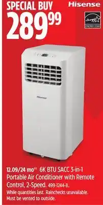 Canadian Tire Hisense 6K BTU SACC 3-in-1 Portable Air Conditioner with Remote Control, 2-Speed offer