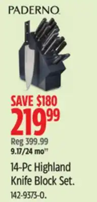 Canadian Tire Paderno 14-Pc Highland Knife Block Set offer