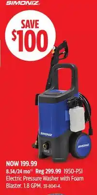 Canadian Tire Simoniz Electric Pressure Washer with Foam Blaster offer