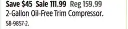 Canadian Tire Mastercraft 2-Gallon Oil-Free Trim Compressor offer