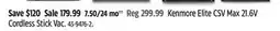 Canadian Tire Kenmore Elite CSV Max 21.6V Cordless Stick Vac offer