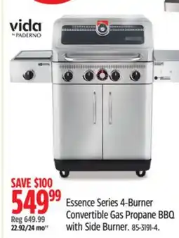 Canadian Tire Vida Essence Series 4-Burner Convertible Gas Propane BBQ with Side Burner offer