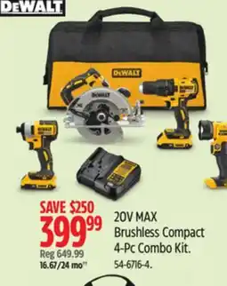 Canadian Tire DEWALT 20V MAX Brushless Compact 4-Pc Combo Kit offer
