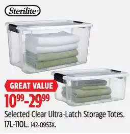 Canadian Tire Sterilite Selected Clear Ultra-Latch Storage Totes offer