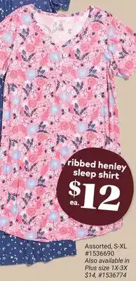 Giant Tiger ribbed henley sleep shirt offer