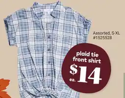 Giant Tiger plaid tie front shirt offer