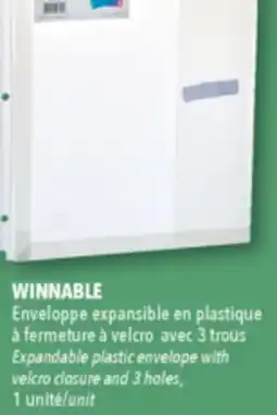Familiprix WINNABLE, Expandable plastic envelope with velcro closure and 3 holes, 1 unit offer