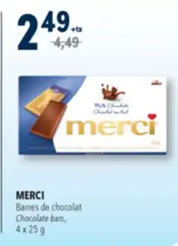 Familiprix MERCI, Chocolate bars, 4 x 25 g offer