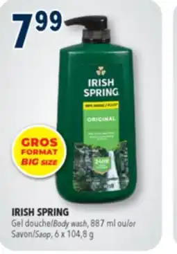 Familiprix IRISH SPRING, Body wash, 887 ml or Saop, 6 x 104,8 g offer
