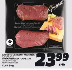 IGA TOP GOURMET MARINATED BEEF FLAP STEAK offer
