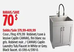 Canadian Tire CANVAS Caplin Laundry Tub/Faucet in White or Grey. Black faucet offer
