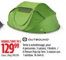 Canadian Tire Outbound 4-Person Pop-Up Tent. 3-season use. 1 window offer