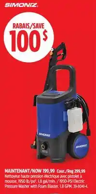 Canadian Tire Simoniz PSI Electric Pressure Washer with Foam Blaster offer