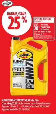 Canadian Tire Pennzoil Platinum Synthetic Motor Oil offer