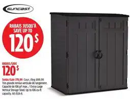 Canadian Tire Suncast Extra-Large Vertical Storage Shed. Up to 106 cu-ft capacity offer